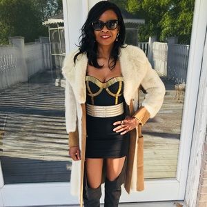 Designer beige white Mink Suede Fur Coat Jacket SM